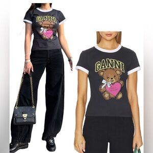 Ganni Basic Cotton Jersey Bear Fitted T-shirt